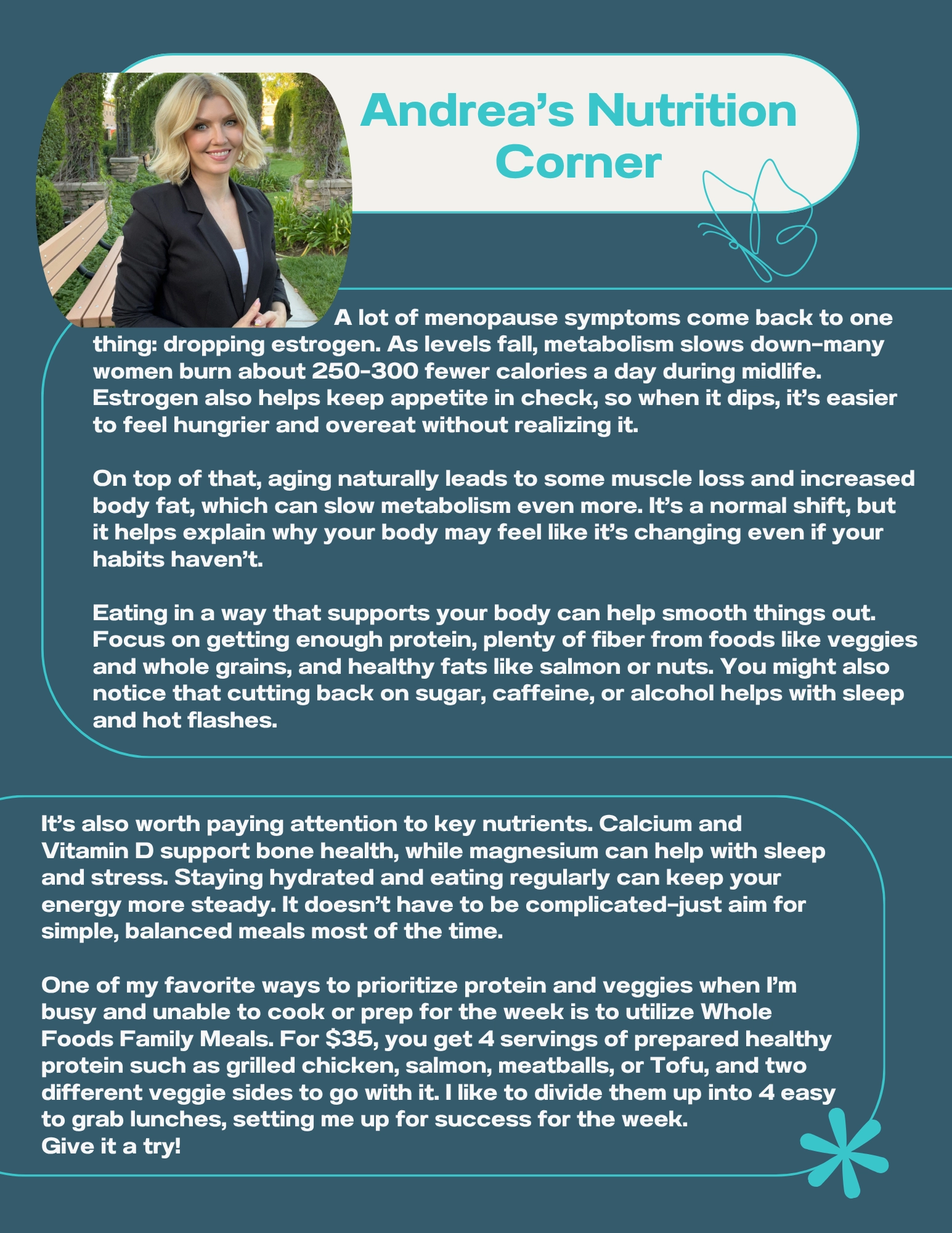 Andrea's Nutrition Corner - nutrition tips for menopause, metabolism, and balanced meals